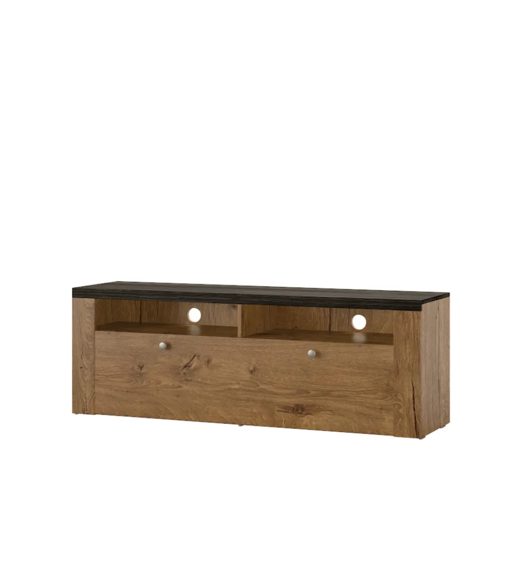 Helvetia Stolik pod TV LARONA 140 cm o wybarwieniu dąb lefkas z kolorem touchwood