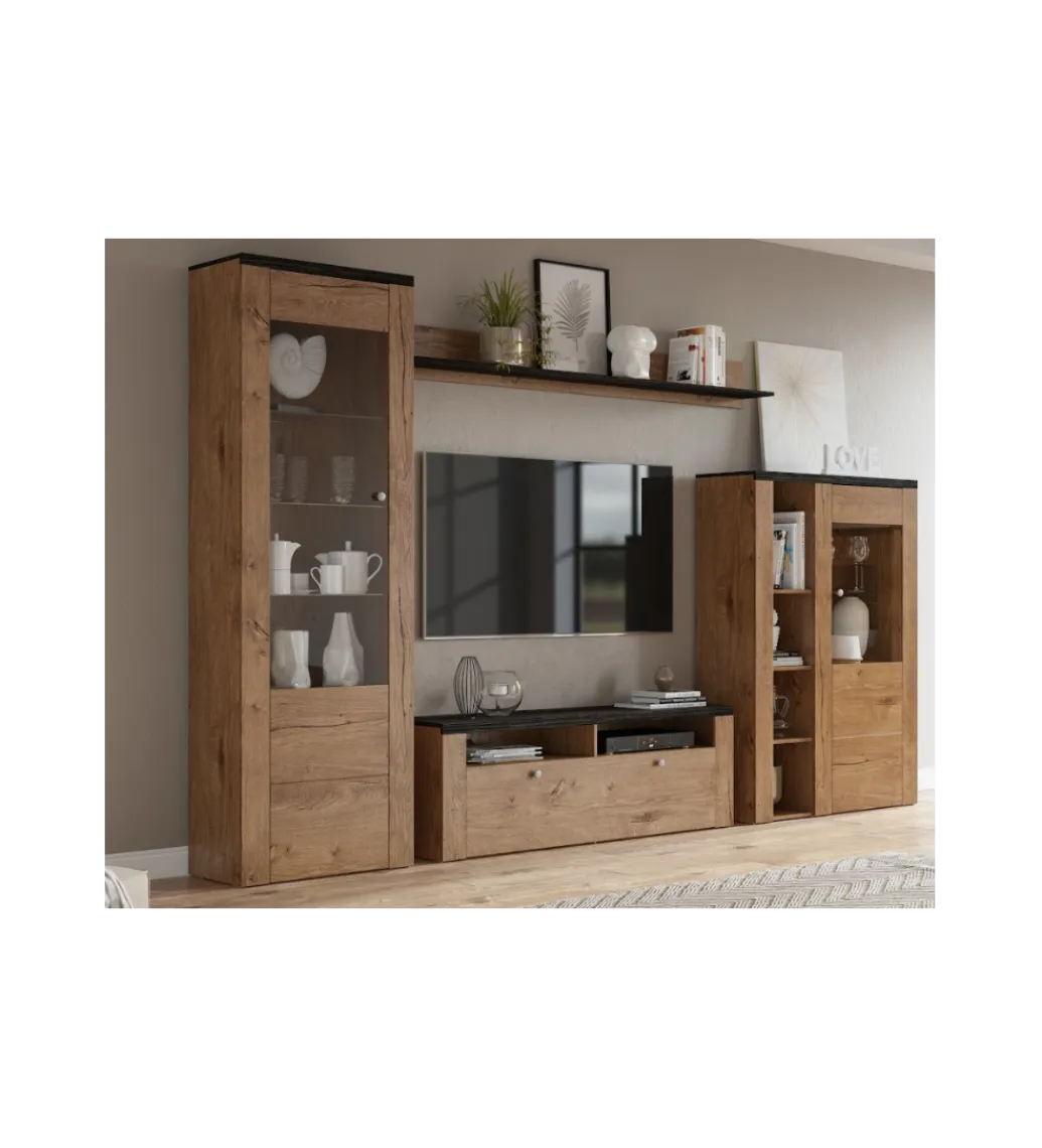 Helvetia Stolik pod TV LARONA 140 cm o wybarwieniu dąb lefkas z kolorem touchwood