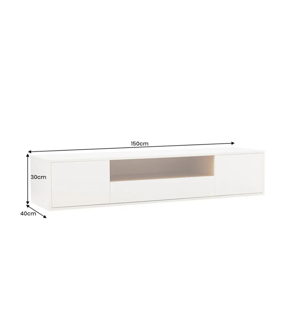 Invicta Interior Stolik pod TV LOFT wiszący 150 cm biało naturalny
