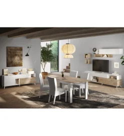 MCA Linia Włoska Stolik pod TV MONACO 181 cm biały z dodatkiem dąb Cadiz
