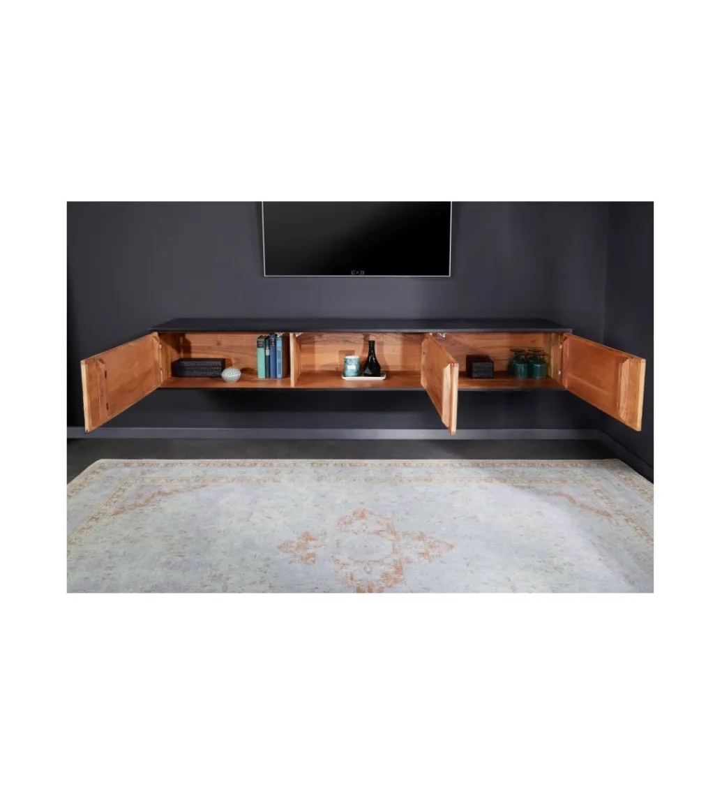 Invicta Interior Stolik pod TV MONTANAS 200 cm drewno akacja czarny