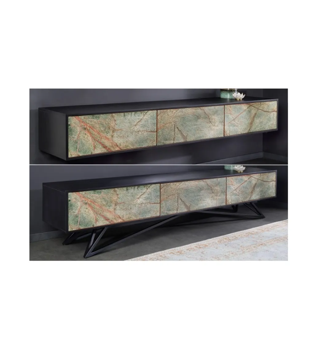 Invicta Interior Stolik pod TV MONTANAS 200 cm drewno akacja czarny