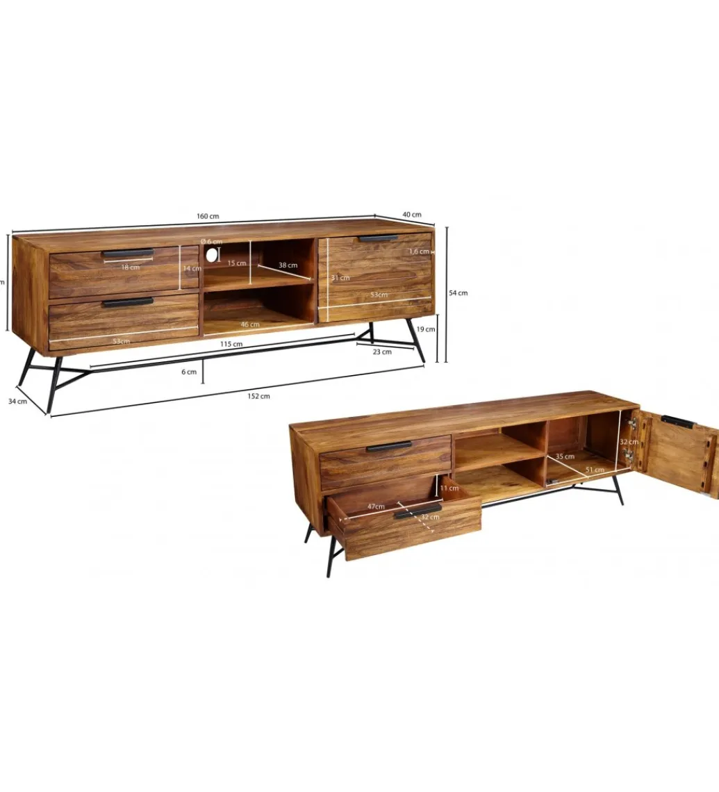 WOHNLING, GERMANY Stolik pod Tv NISHAN 160 cm drewno sheesham