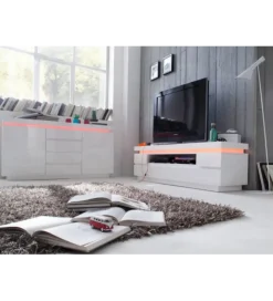 MCA Stolik pod TV OCEAN 175 cm biały z oświetleniem