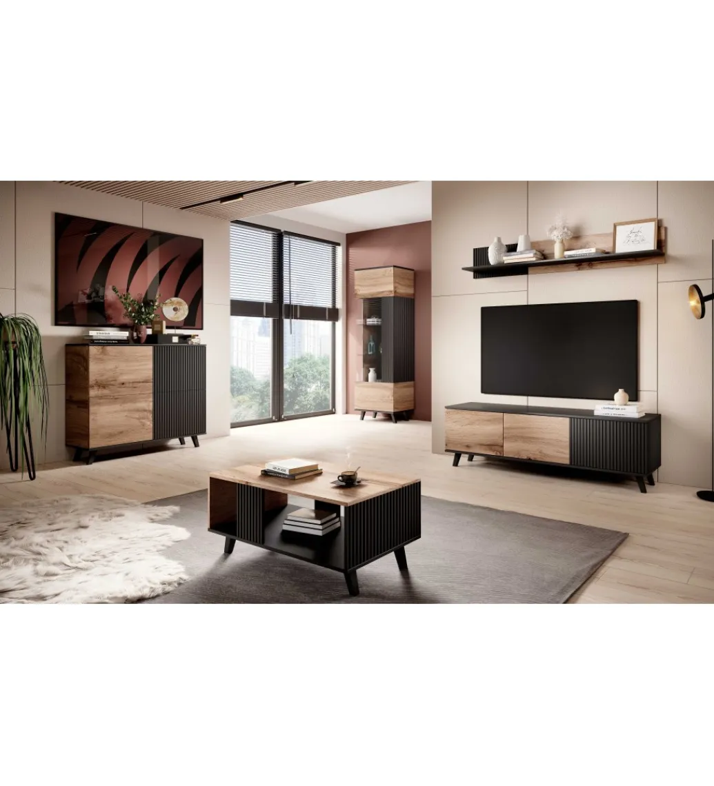 Halmar Stolik pod TV RANDOM 150 cm w kolorze dąb wotan z kolorem czarnym