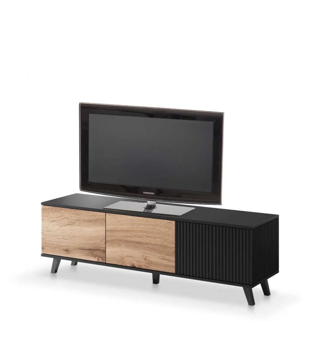 Halmar Stolik pod TV RANDOM 150 cm w kolorze dąb wotan z kolorem czarnym