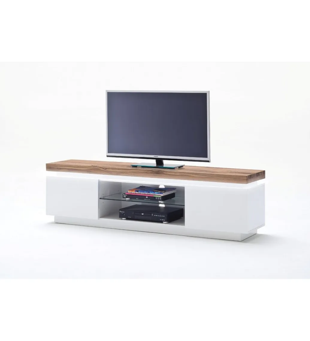 MCA Stolik Pod TV ROMINA 175 Cm Biały Z Dębowym Blatem