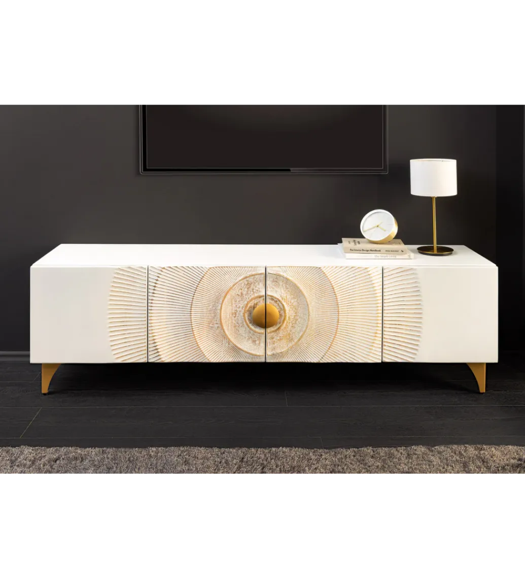 Invicta Interior Stolik pod TV SWEET GOLDEN SUNSET 180 cm drewno mango biała
