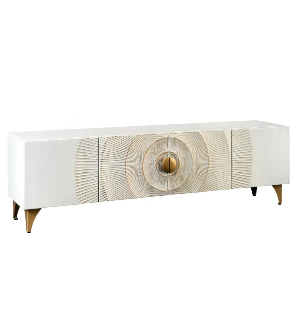 Invicta Interior Stolik pod TV SWEET GOLDEN SUNSET 180 cm drewno mango biała