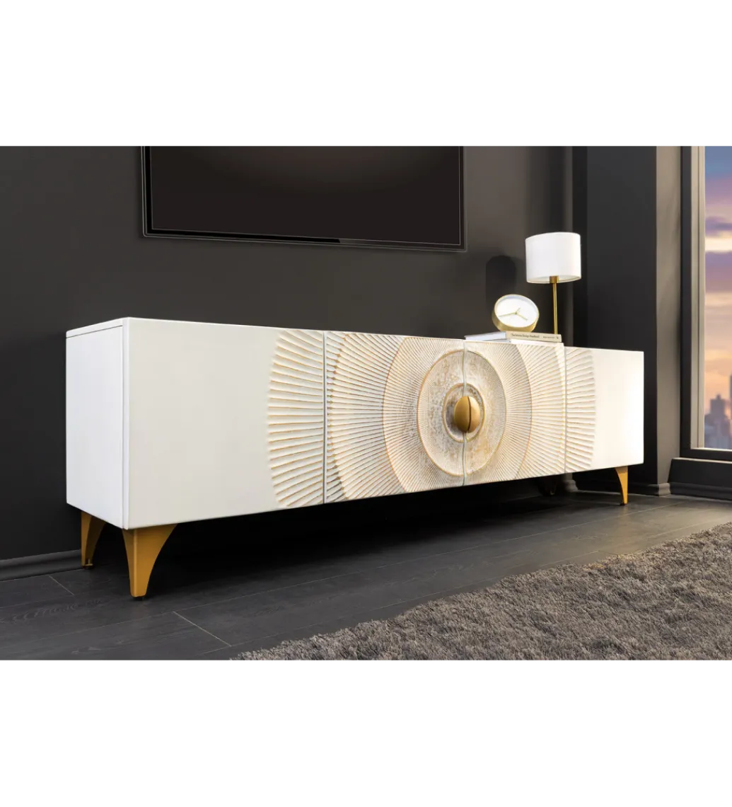Invicta Interior Stolik pod TV SWEET GOLDEN SUNSET 180 cm drewno mango biała