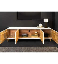 Invicta Interior Stolik pod TV SWEET GOLDEN SUNSET 180 cm drewno mango biała