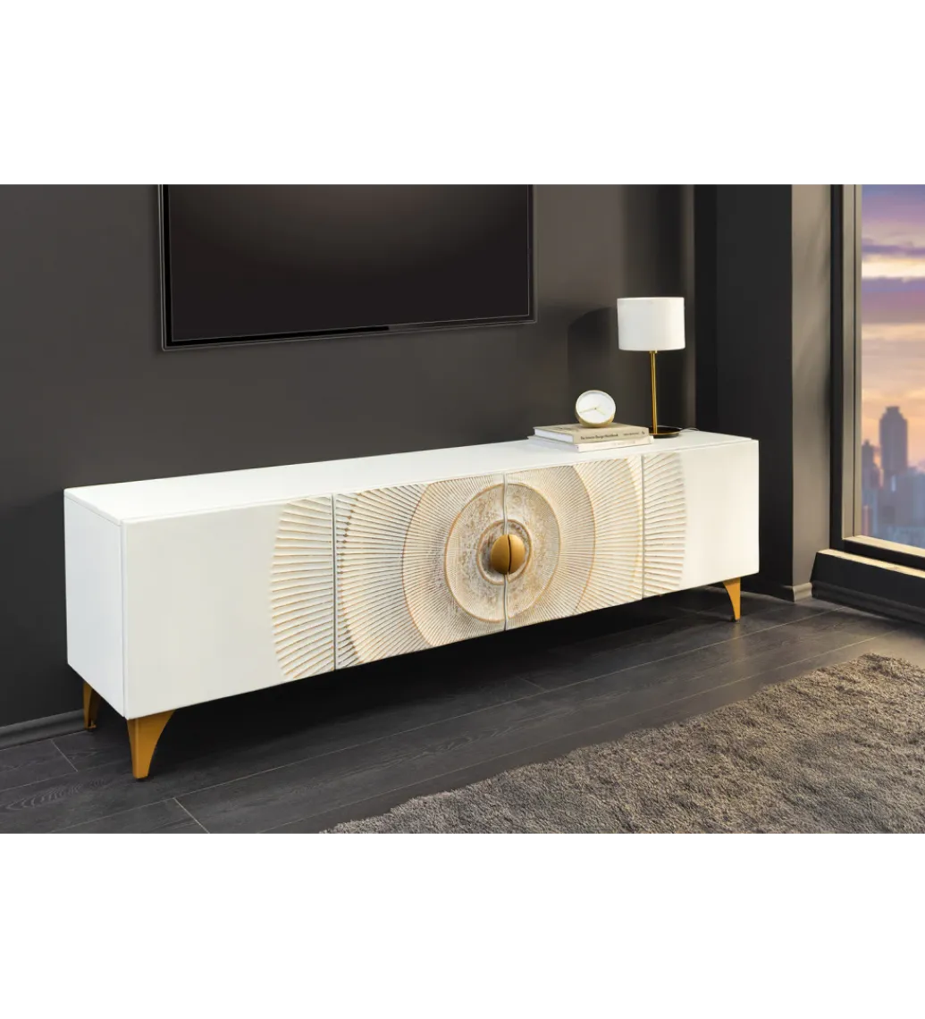Invicta Interior Stolik pod TV SWEET GOLDEN SUNSET 180 cm drewno mango biała
