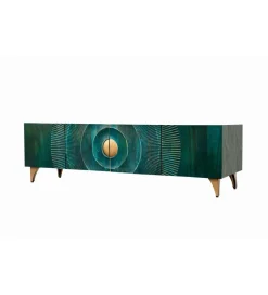 Invicta Interior - przedsprzedaż Stolik pod TV SWEET GOLDEN SUNSET 180 cm drewno mango turkusowa