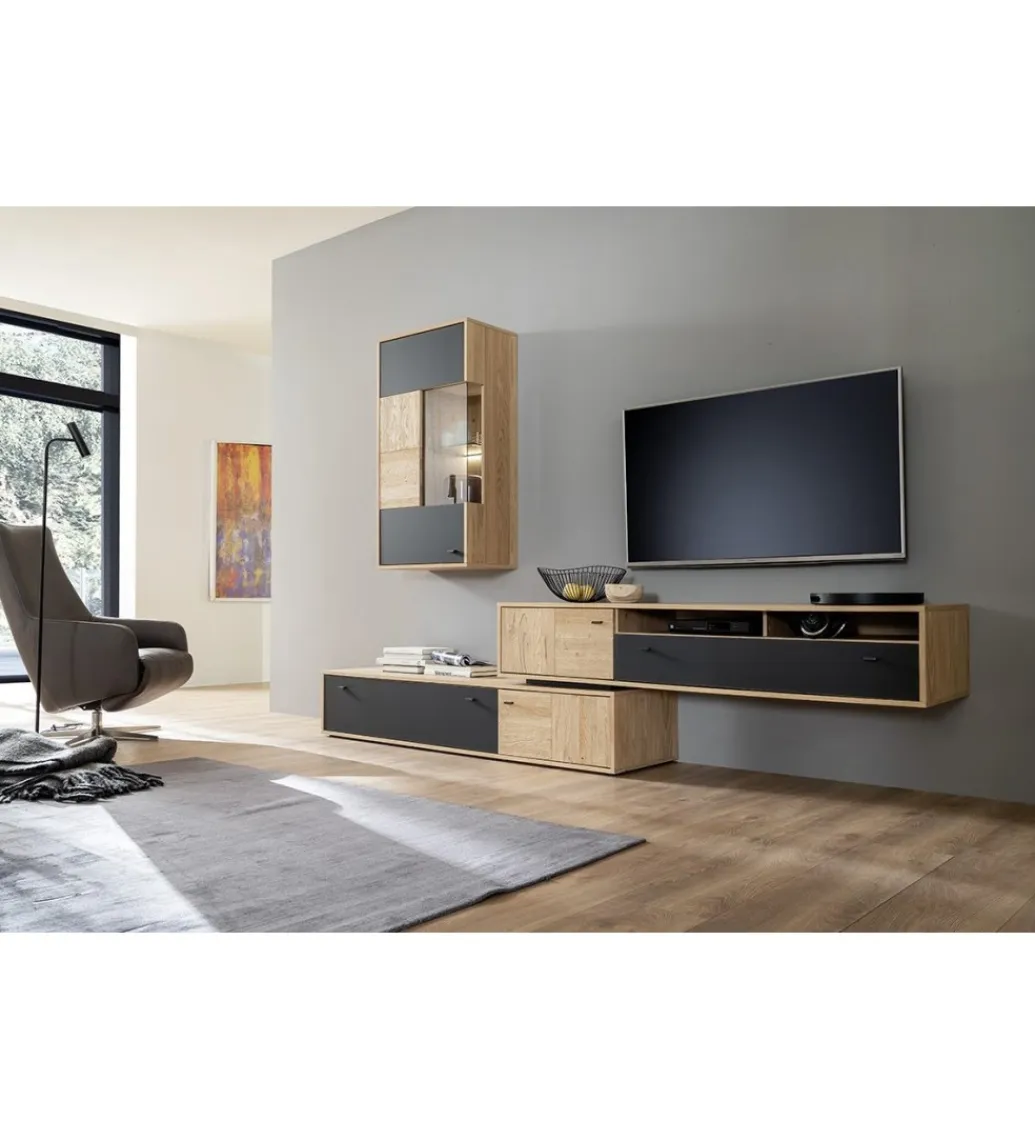 MCA Stolik pod TV VALENCIA 306 cm antracytowo naturalny