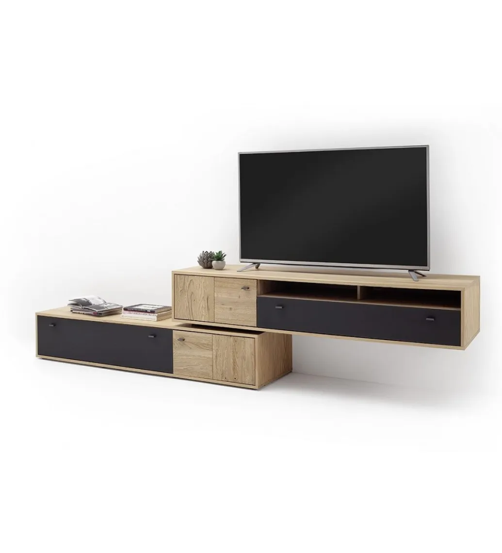 MCA Stolik pod TV VALENCIA 306 cm antracytowo naturalny
