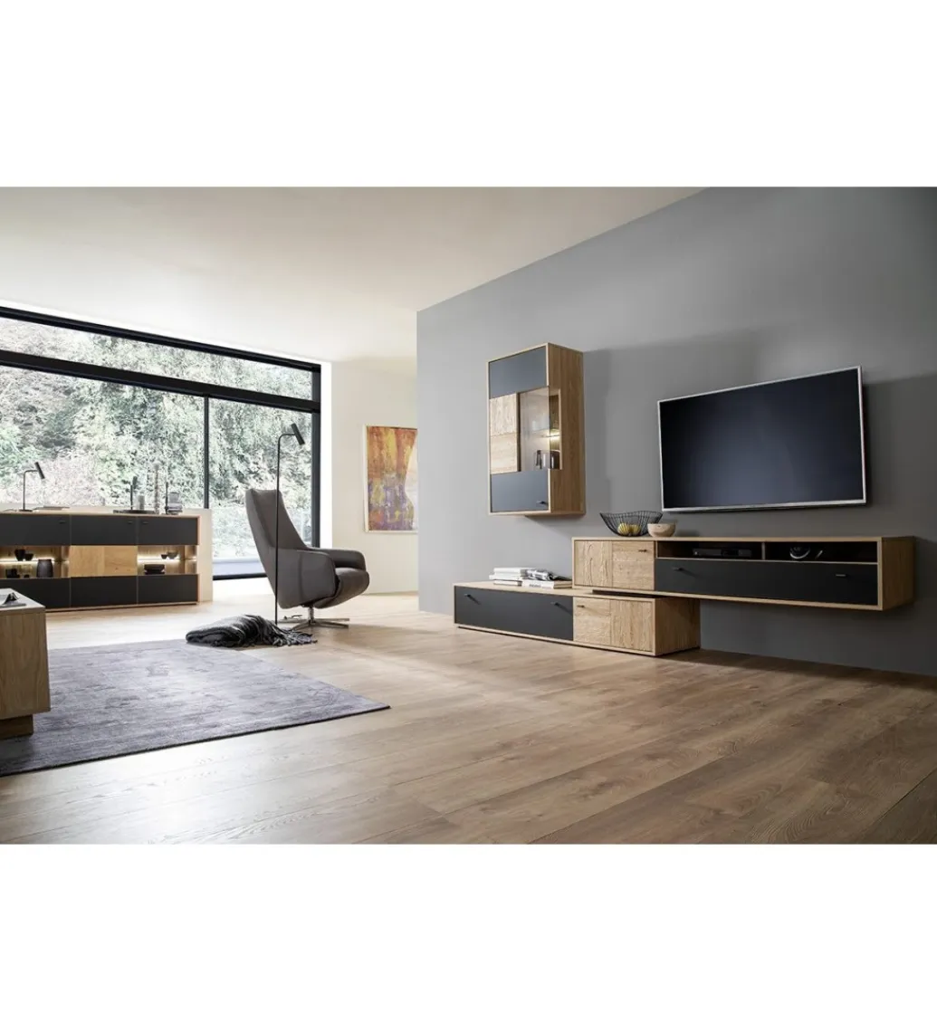 MCA Stolik pod TV VALENCIA 306 cm antracytowo naturalny