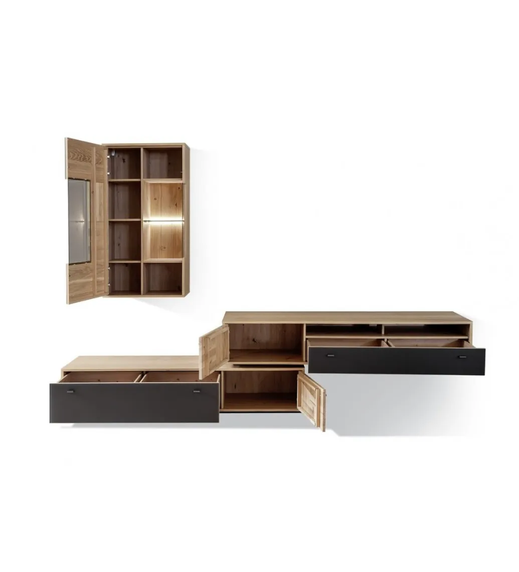 MCA Stolik pod TV VALENCIA 306 cm antracytowo naturalny