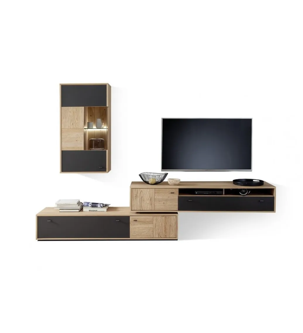 MCA Stolik pod TV VALENCIA 306 cm antracytowo naturalny