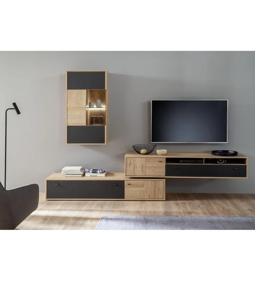 MCA Stolik pod TV VALENCIA 306 cm antracytowo naturalny