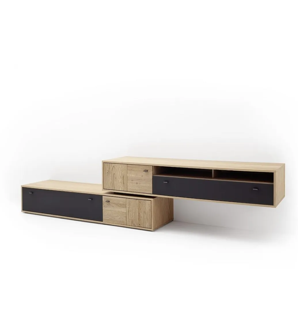 MCA Stolik pod TV VALENCIA 306 cm antracytowo naturalny