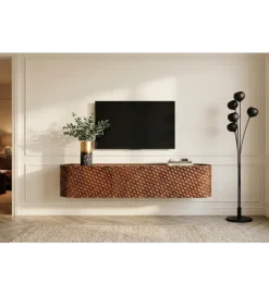Invicta Interior Stolik pod TV wiszący ADLON 160 cm drewno mango wzór 3D