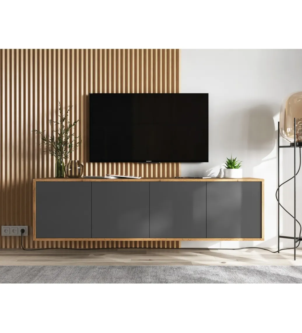 Polski Design ML Stolik pod Tv wiszący Apollo B 150 cm antracytowy