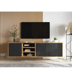 Polski Design ML Stolik Pod Tv wiszący Apollo 150 Cm Czarny