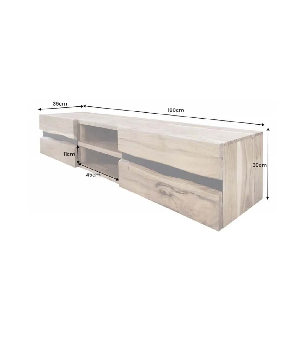 Invicta Interior - przedsprzedaż Stolik pod Tv wiszący EUFRAT Amazonas 160 cm drewno akacja