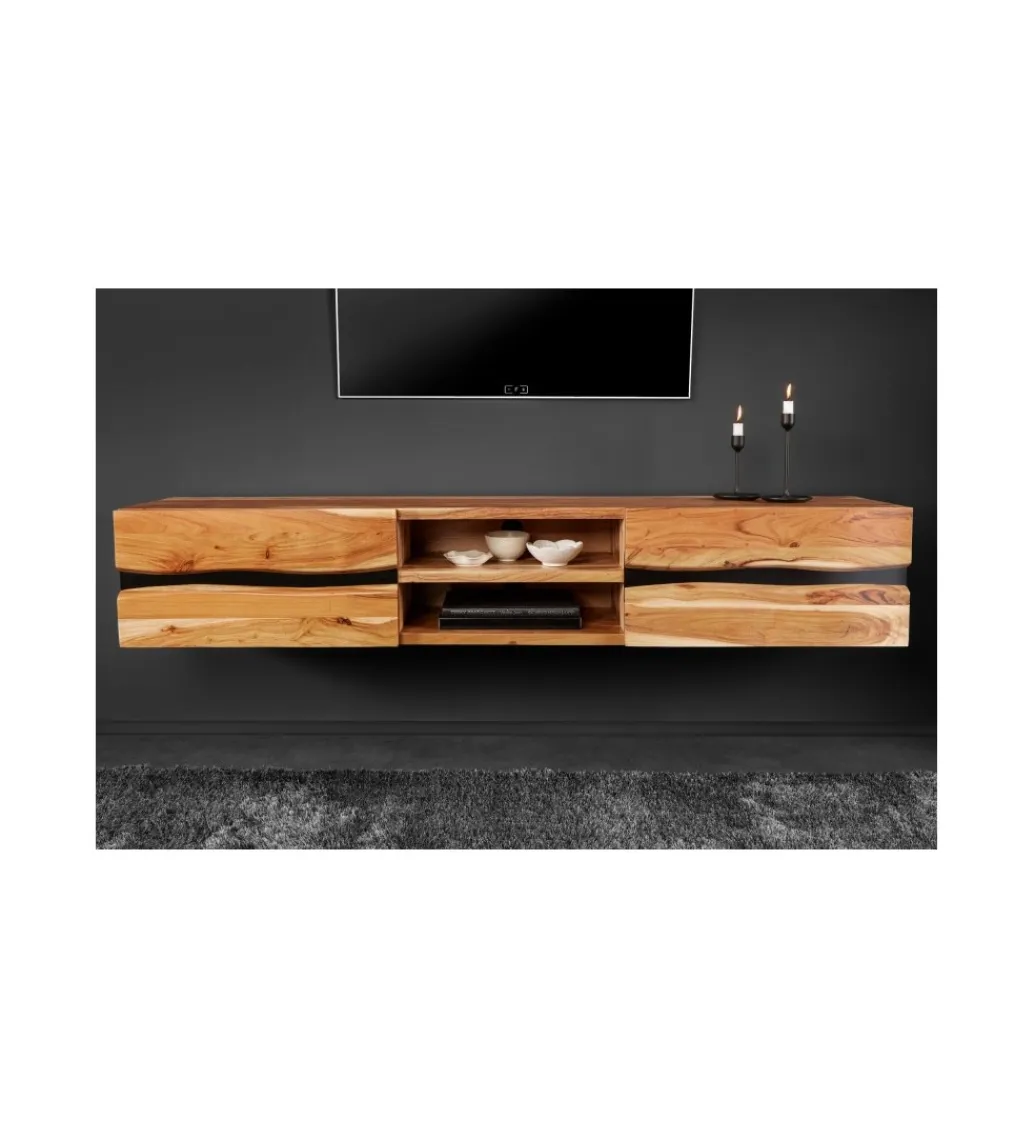 Invicta Interior - przedsprzedaż Stolik pod Tv wiszący EUFRAT Amazonas 160 cm drewno akacja