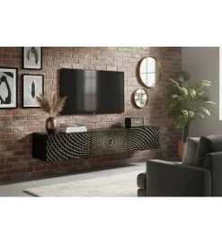 Invicta Interior Stolik pod TV wiszący ILLUSION 160 cm 3D drewno mango