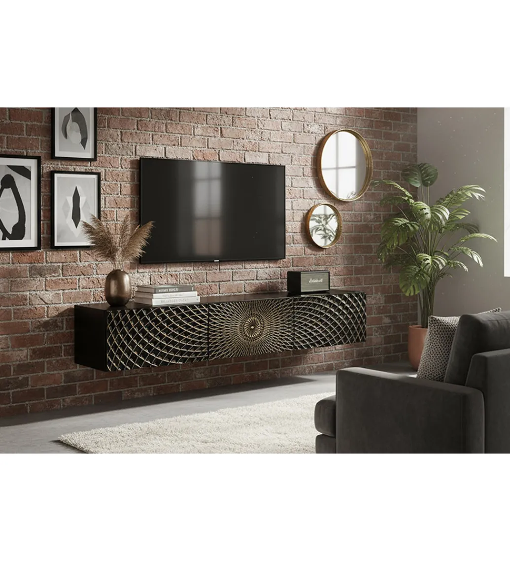 Invicta Interior Stolik pod TV wiszący ILLUSION 160 cm 3D drewno mango