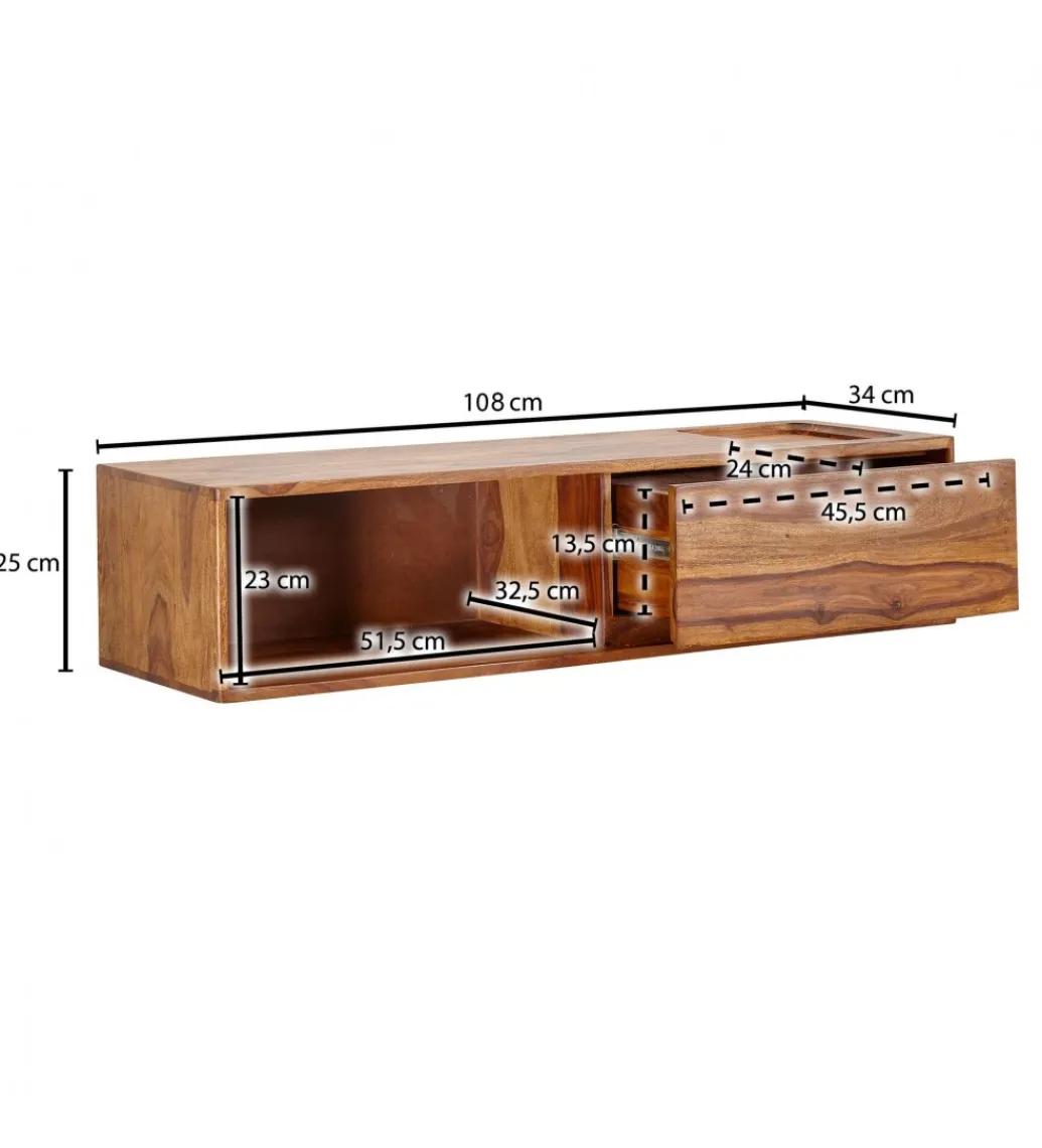 WOHNLING, GERMANY Stolik pod Tv wiszący INDIOS II 108 cm drewno sheesham