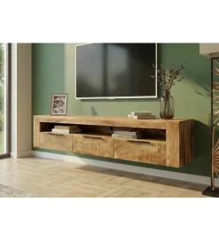 Invicta Interior Stolik pod TV wiszący IRON CRAFT 160 cm drewno mango