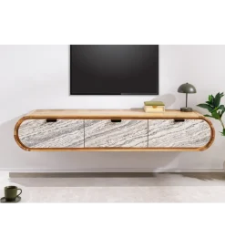 Invicta Interior Stolik pod TV wiszący ORGANIC 160 cm drewno akacja kolor kamienia