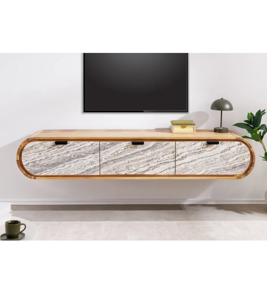 Invicta Interior Stolik pod TV wiszący ORGANIC 160 cm drewno akacja kolor kamienia