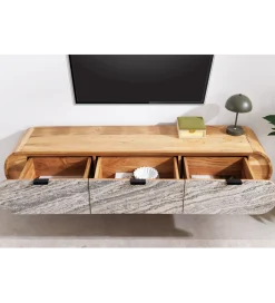 Invicta Interior Stolik pod TV wiszący ORGANIC 160 cm drewno akacja kolor kamienia