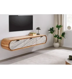 Invicta Interior Stolik pod TV wiszący ORGANIC 160 cm drewno akacja kolor kamienia