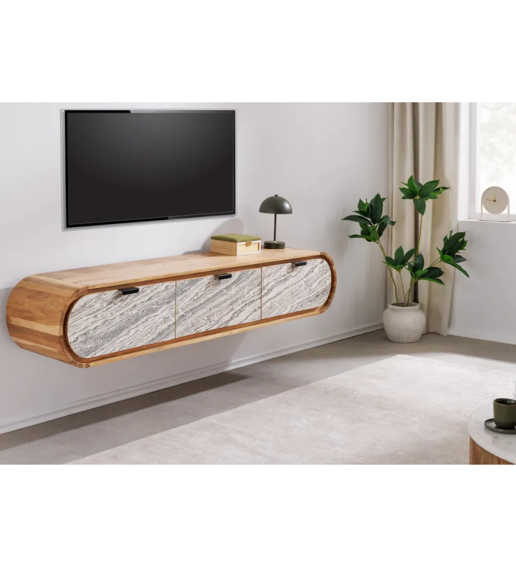 Invicta Interior Stolik pod TV wiszący ORGANIC 160 cm drewno akacja kolor kamienia