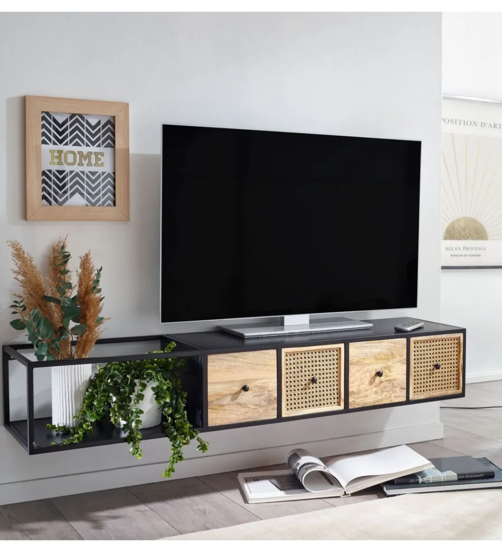 WOHNLING, GERMANY Stolik pod TV wiszący SANDINO 150 cm drewno mango