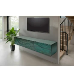 Invicta Interior Stolik pod TV wiszący SWEET GOLDEN SUNSET 160 cm drewno mango turkusowy
