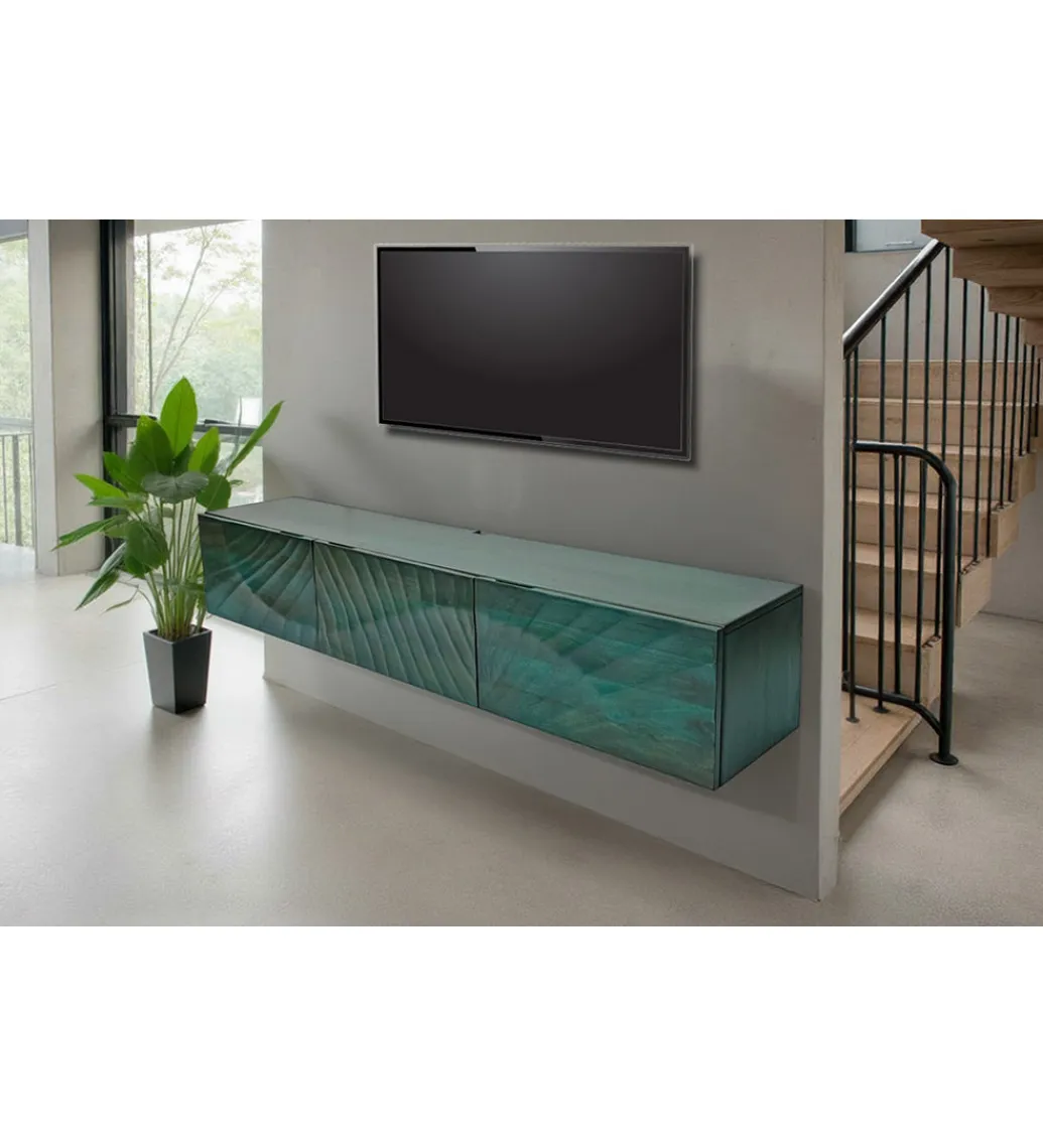 Invicta Interior Stolik pod TV wiszący SWEET GOLDEN SUNSET 160 cm drewno mango turkusowy