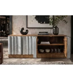 Invicta Interior Stolik pod TV ZALVERO 150 cm drewno mango srebrny front