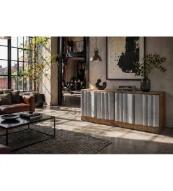 Invicta Interior Stolik pod TV ZALVERO 150 cm drewno mango srebrny front