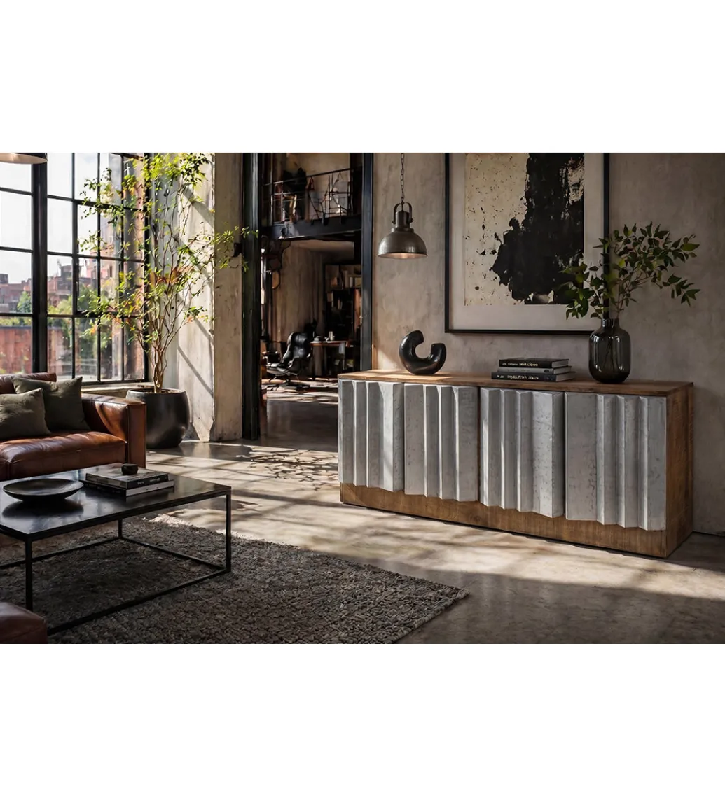 Invicta Interior Stolik pod TV ZALVERO 150 cm drewno mango srebrny front
