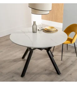 Zona-Design Stół rozkładany JAMEOX 120 cm czarny blat ceramika w optyce marmuru
