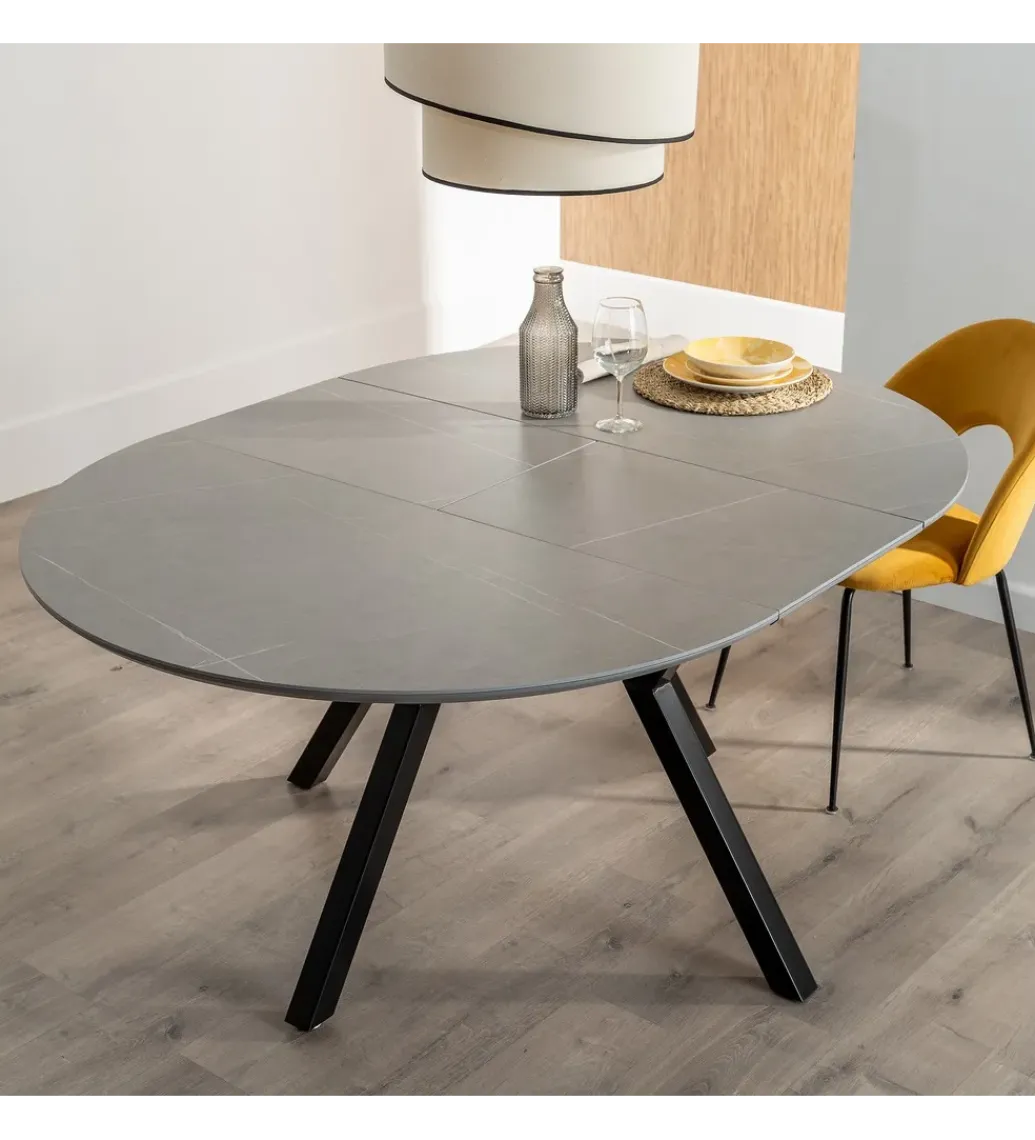 Zona-Design Stół rozkładany PATARASO 120 cm ceramika szara nogi czarne