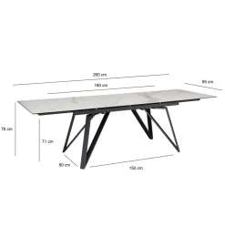 WOHNLING, GERMANY Stół rozkładany WOHNLING od 180 od 260 cm ceramika w optyce marmuru nogi V
