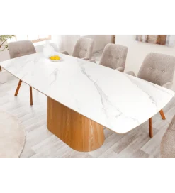 Invicta Interior Stół UNIQUE 200 cm drewno dębowe biały ceramiczny blat