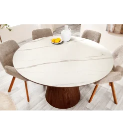 Invicta Interior Stół UNIQUE 120 cm drewno orzecha biały ceramiczny blat