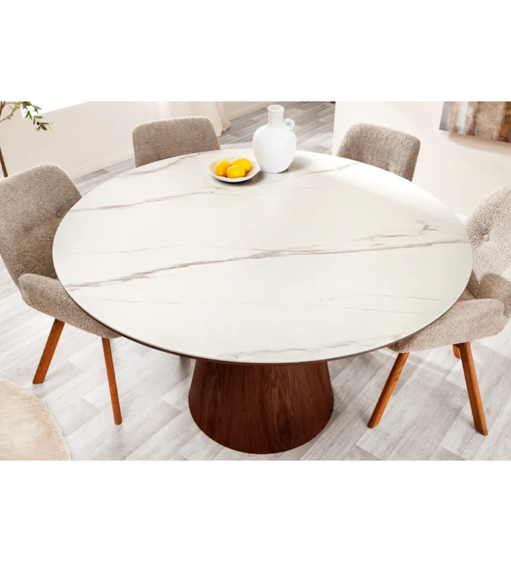 Invicta Interior Stół UNIQUE 120 cm drewno orzecha biały ceramiczny blat